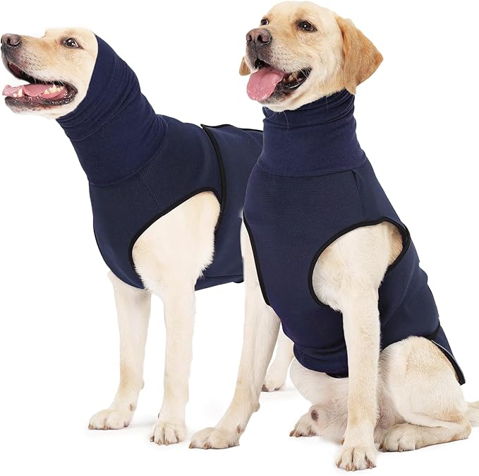 ROZKITCH Dog Calming Vest with Hoodie, Anxiety Relief Jacket for Dogs, Breathable Pet Coat for Storms, Fireworks, and Separation NavyBlue 2XL