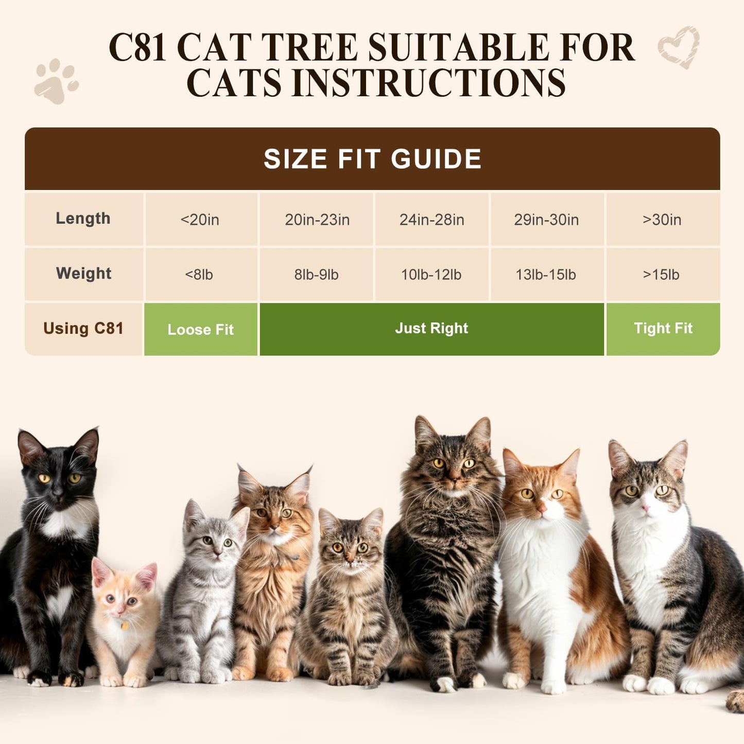 Globlazer Artistic Curved Cat Tower for Small Cats (Under 12 lbs), 81-inch Slim Design Cat Tree with Space-Saving Design, Indoor Cat Condo with Hammock & Tunnel, C81, Beige, Non-Large Cats