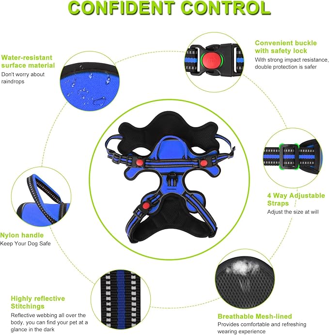 Dog Harness, Adjustable Reflective Dog Vest No Pull Dog Harness with Badge and Bow Tie for Puppy Small Medium Large Dogs