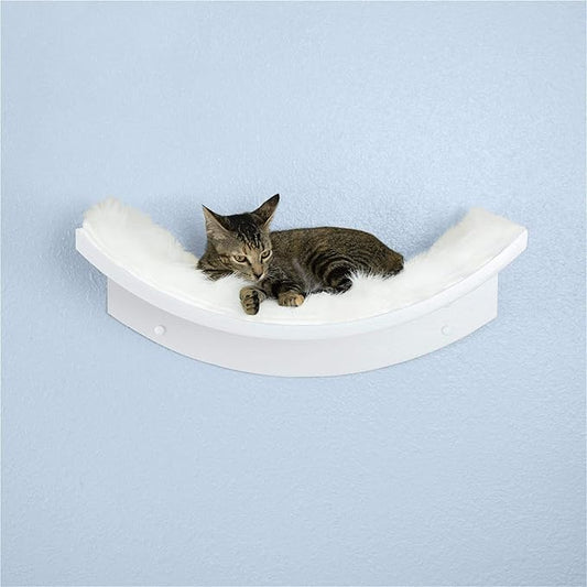 THE REFINED FELINE 22 Inch Lotus Leaf Cat Shelf in White with Replaceable Carpet, Playing, Climbing, & Lounging Cat Shelves and Perches for Wall, Cat Hammock Bed Furniture for Large Cats