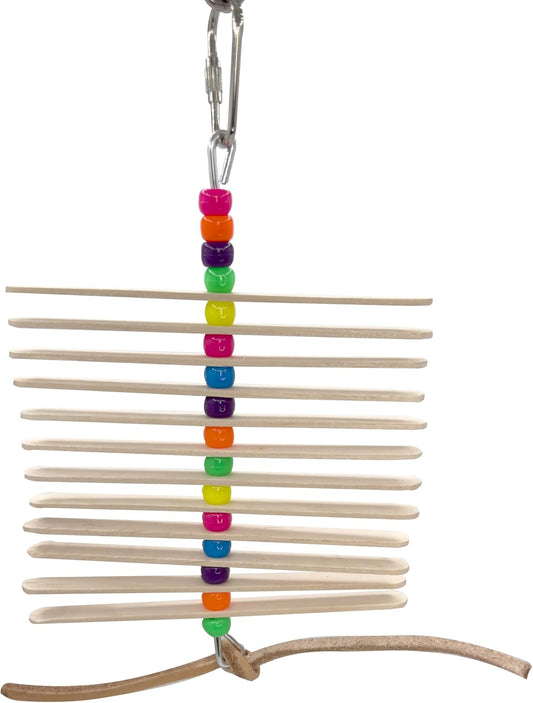 868 Mini Leather Stick - Handcrafted Shape Changing Bird cage Toy, Natural Skinny Sticks, Vegetable Tanned Leather Strip, Colorful Beads, Great for Small Size Pets Budgie Finch Lovebird Parrotlet