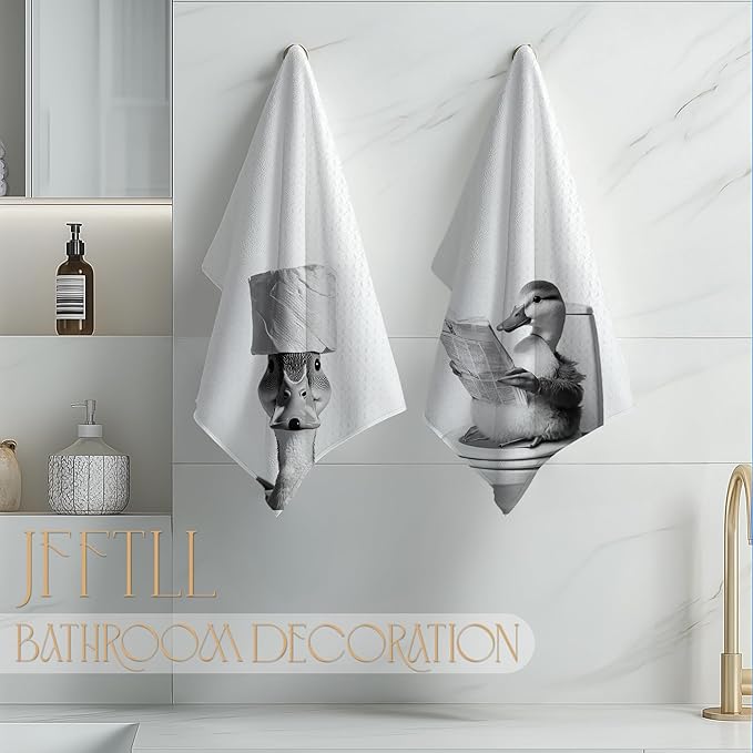 Funny Toilet Newspaper Duck Bathroom Hand Towels, Gifts for Duck Lovers Women Hand Towels for Bathroom Washroom Restroom Decor, 16x24 Inch Set of 2