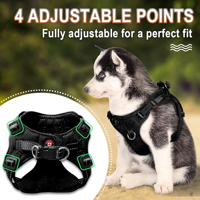 Dog Harness Step in Dog Vest Harness, Reflective Adjustable Puppy No Pull Harness Breathable Soft for Small and Medium Dogs Cats, Black, XS
