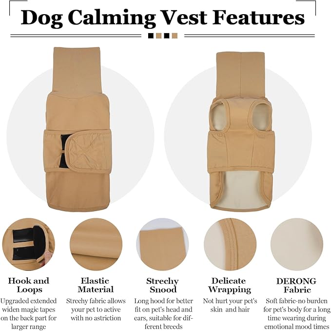 ROZKITCH Calming Shirt for Dogs, Anxiety Vest Shirt for Giant Dog for Lightning, Fireworks Travel, 4th of July Holiday Christmas Thanksgiving Vet Visits Khaki 4XL