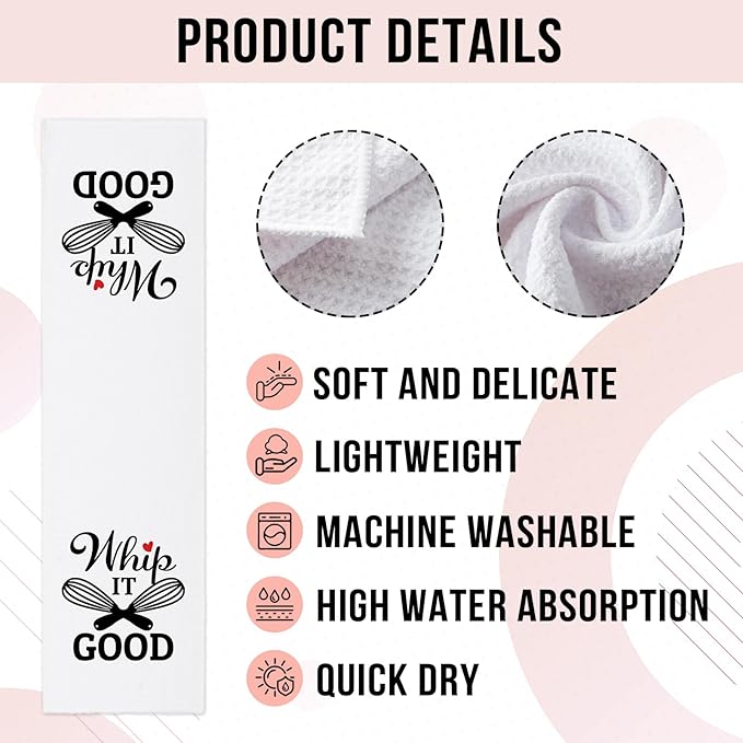 Funny Kitchen Dish Towels Gift Whip It Good Humorous Hand Towels for Kitchen Decor Flour Sack Towels Sweet Housewarming Gifts Funny Decorative Dishcloths Birthday Gifts for Mom Dad Friend