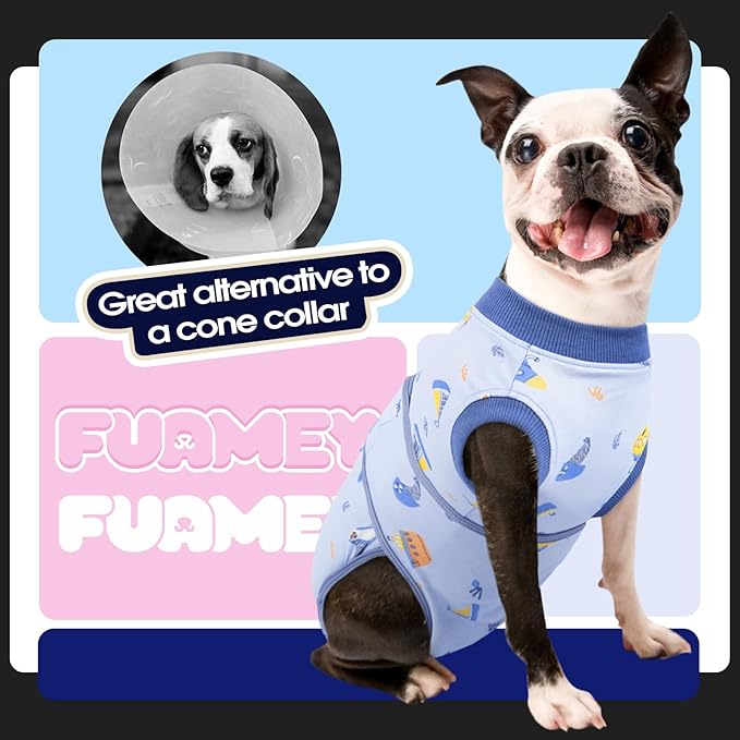 FUAMEY Recovery Suit for Dogs After Surgery,Soft Breathable Dog Bodysuit E-Collar & Cone Alternative Surgical Suit,Male Female Dog Neuter Spay Suits Anti Licking Wounds Onesie Blue Boat L