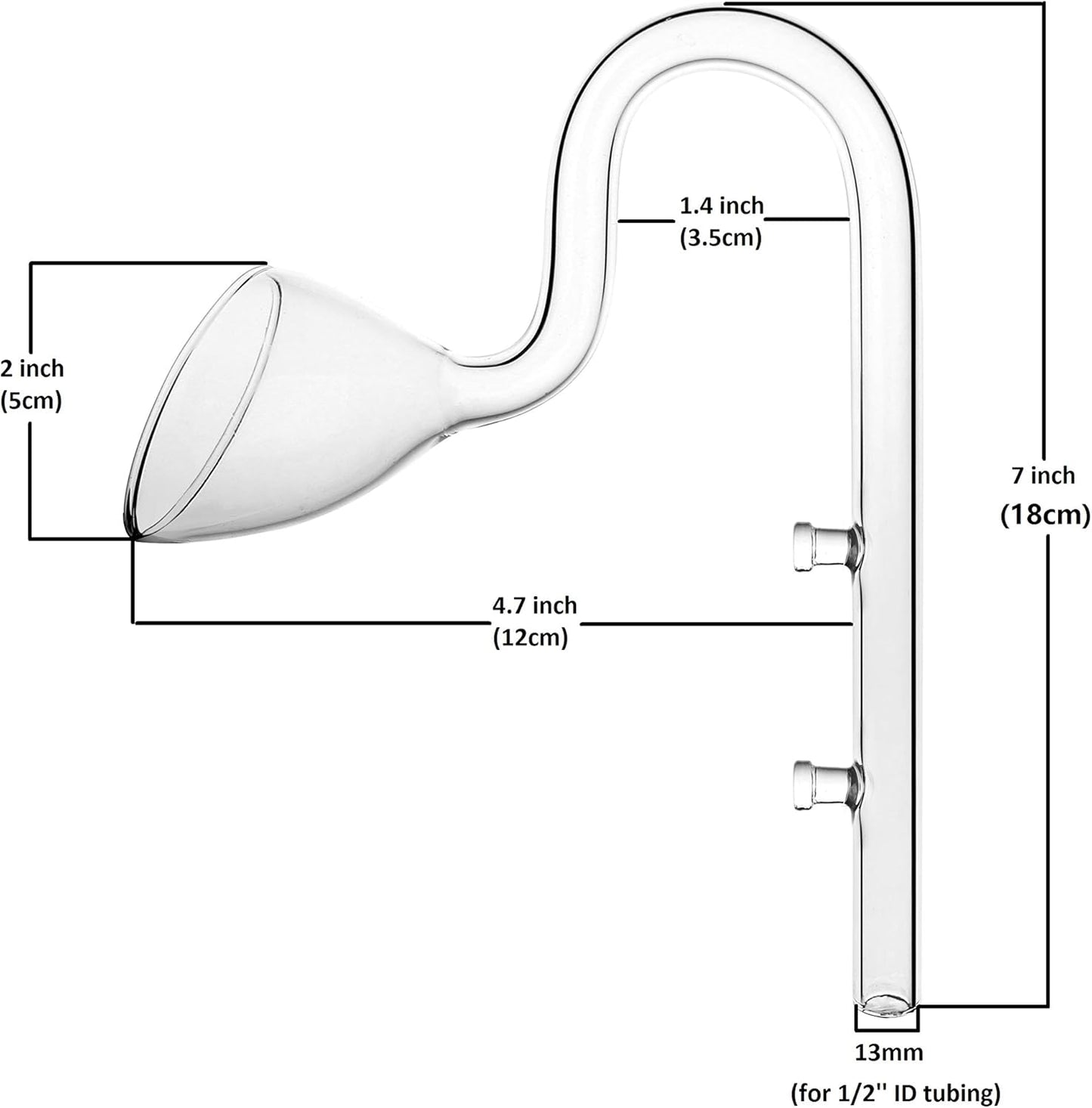 Glass Lily Pipe Outflow for Aquarium Planted Tank (13mm for 12/16mm (1/2" ID) tubing)