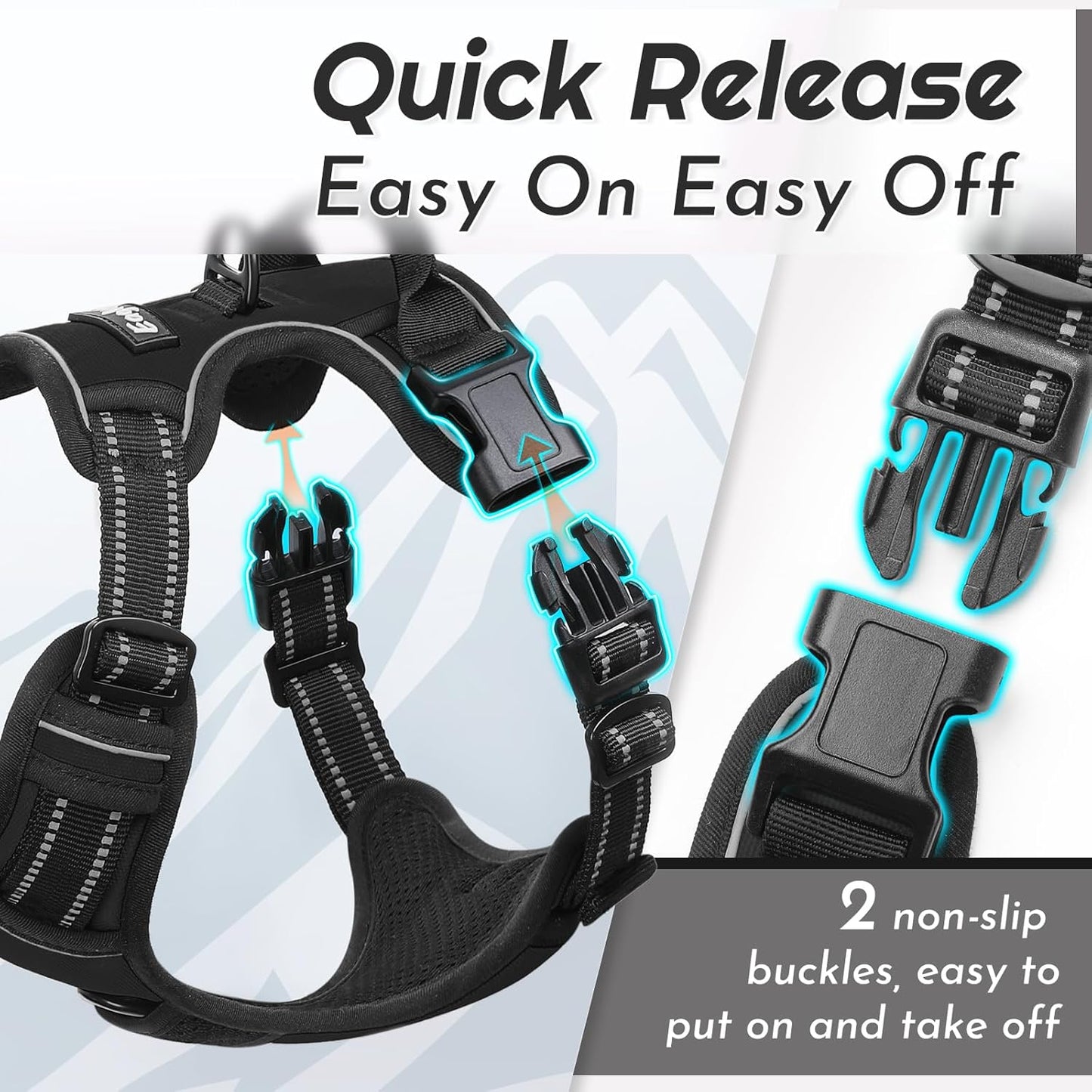 Eagloo Dog Harness for Large Dogs, No Pull Service Vest with Reflective Strips and Control Handle, Adjustable and Comfortable for Walking, No Choke Pet Harness with 2 Metal Rings, Black, XL