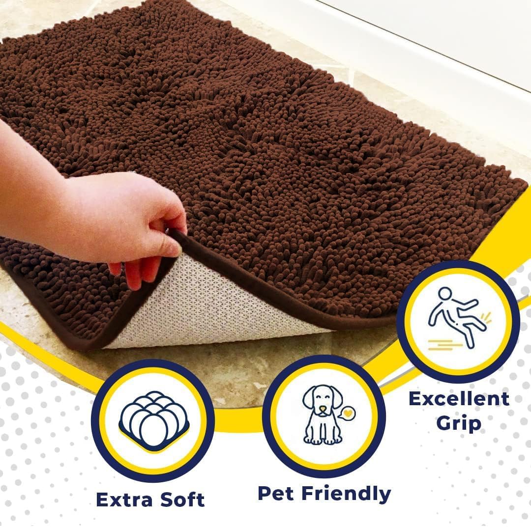 Muddy Mat® AS-SEEN-ON-TV Highly Absorbent Microfiber Door Mat and Pet Rug, Non Slip Thick Washable Area and Bath Mat Soft Chenille for Kitchen Bedroom Indoor and Outdoor - Chocolate Brown 5ft x 7ft