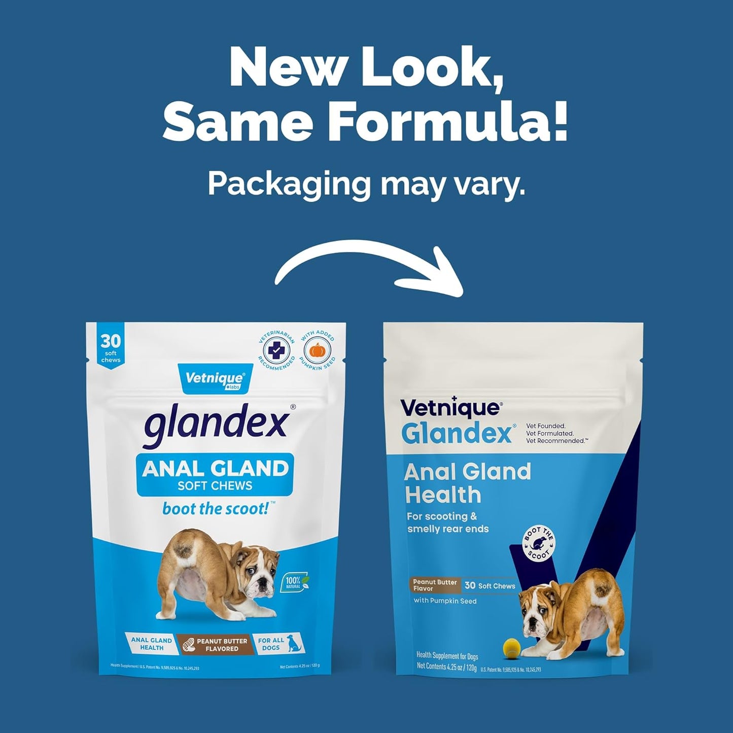 Vetnique Labs Glandex Anal Gland Soft Chew Treats with Pumpkin for Dogs Digestive Enzymes, Probiotics Fiber Supplement for Dogs Boot The Scoot (Peanut Butter Chews, 30 Count)