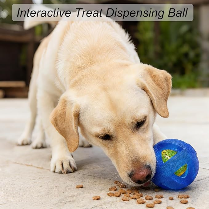 Dog Ball Toy for Chewing and Treat Dispensing - Rubber Chew Balls, Interactive Dog Puzzle Ball Toys for Fun & Chew Time, Treat Dispensing Toys for Small Medium Breed, 3.5 Inch (Blue)
