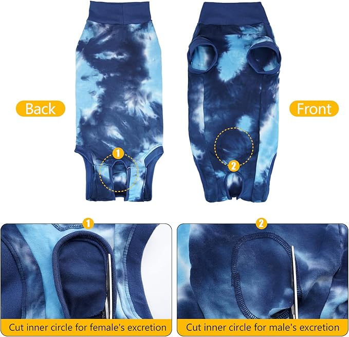 Dog Onesie Suit for Medium Large Dogs Recovery Suit for Tie Dye Pajamasfor Abdominal Wounds, Shedding, Prevent Licking L Blue2