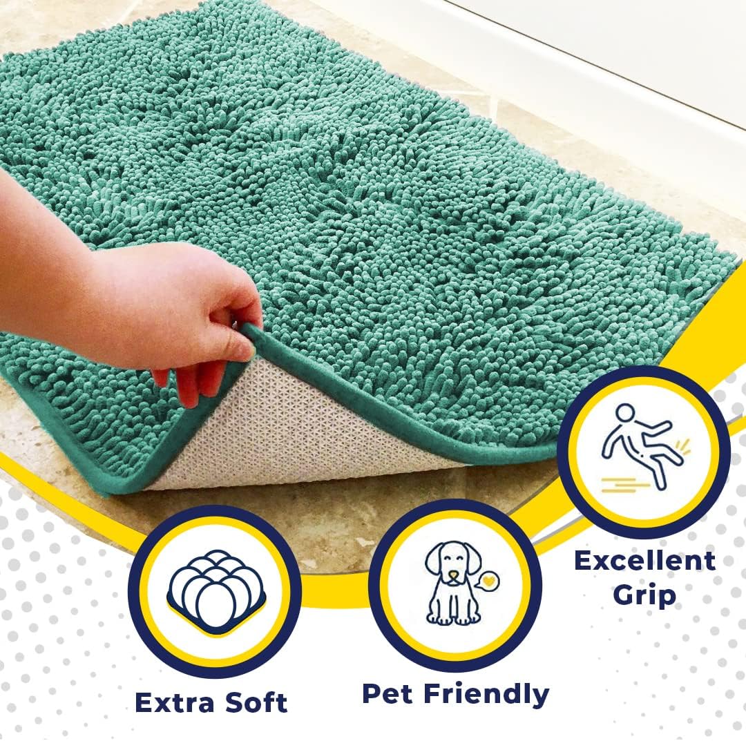 Muddy Mat® Shown on TV–Super Absorbent Microfiber Dog Door Mat for Muddy Paws, Non-Slip Washable Pet Rug, Quick Dry Chenille Entryway Carpet, Machine Washable Indoor Outdoor mat–Seafoam Green 30"x19"
