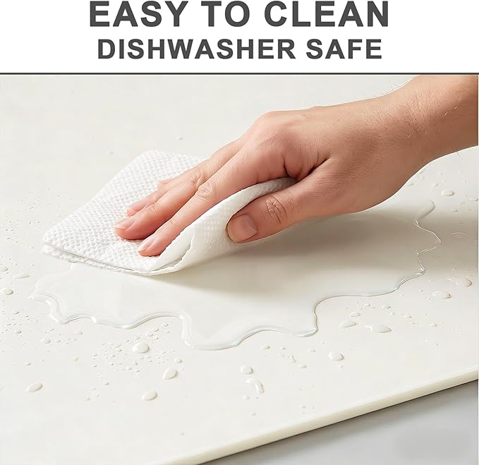 ESTHELLO Waterproof Pet Feeding Mats - Advanced Silicone Dog Food Mat Easy to Clean for Dog & Cat Bowls, 19''X12'' Cream White