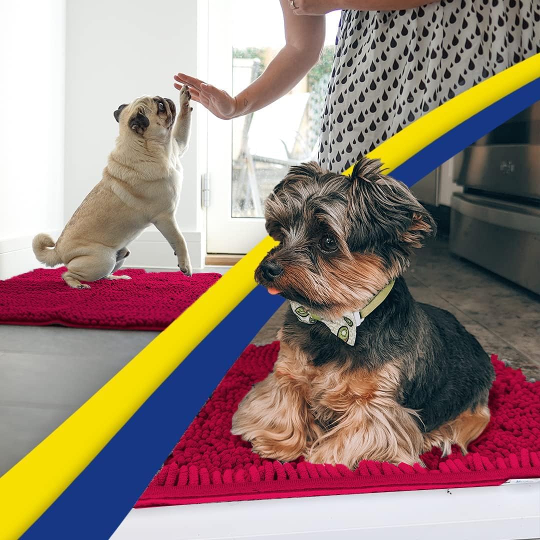 Muddy Mat® AS-SEEN-ON-TV Highly Absorbent Microfiber Door Mat and Pet Rug, Non Slip Thick Washable Area and Bath Mat Soft Chenille for Kitchen Bathroom Bedroom Indoor and Outdoor - Maroon 24" x 120"