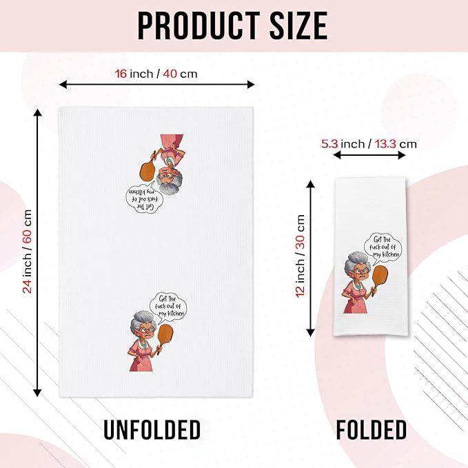 Funny Sarcastic Kitchen Towels for Women, Get The FXXK Out of My Kitchen Dishcloths, Housewife Tea Towels with Saying, Cute Housewarming Gifts, Kitchen Decor Gifts for Mom Sister Hostess