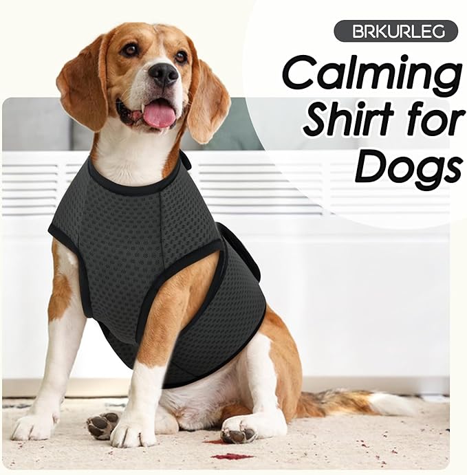 BRKURLEG Dog Anxiety Shirt, Adjustable Calming Vest Jacket for Small Medium Large Dogs,Dog Anti-Anxiety Coat for Thunderstorms, Fireworks, Training & Separation Relief, Darkgrey, S