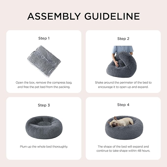 Bedsure Calming Dog Bed for Small Medium Dogs - Donut Washable Medium Pet Bed, 27 inches Anti-Slip Round Fluffy Plush Faux Fur Cat Bed, Dark Grey
