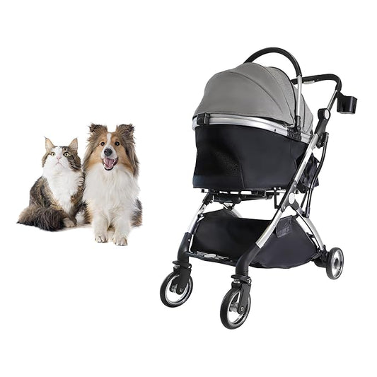 Dog Stroller for Small Medium Dogs, 3 in 1 Folding Pet Stroller Up to 33 lbs, 4 Wheels Pet Strolling Cart with Zipperless Entry, Cat Dog Travel Carrier with Telescopic Handle and Storage Basket