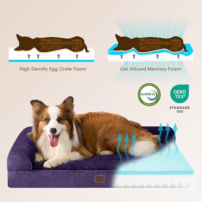 EHEYCIGA Orthopedic Dog Bed Medium Size Dogs, Memory Foam Dog Bed with Washable Removable Cover, Waterproof Pet Sofa Couch for Crate with Nonskid Bottom, 30x20x6, Purple
