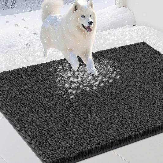 Dog Door Mats for Muddy Paws, Chenille Absorbent Door Mats, Non Slip Heavy Mud Mat for Dogs, Soft Indoor Door Mat for Entryway, Mud Paws, Inside Floor,36" X 24", Dark Grey