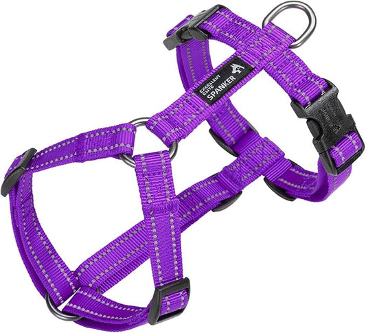 EXCELLENT ELITE SPANKER No Pull Dog Harness Reflective Nylon Vest L-Shaped Adjustable Easy Pet Harness for Small Medium Large Breeds Dogs Walking Training Black Red(Purple-L)