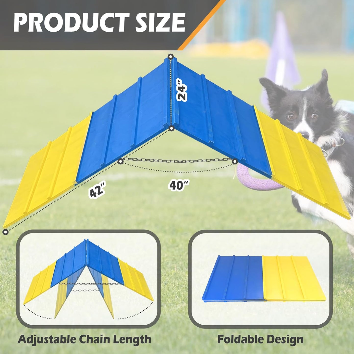 Dogs Agility Course Backyard Set, Dog Agility Equipment, Non-Slip Dog Agility A-Frame, 84” x 24” Large Size