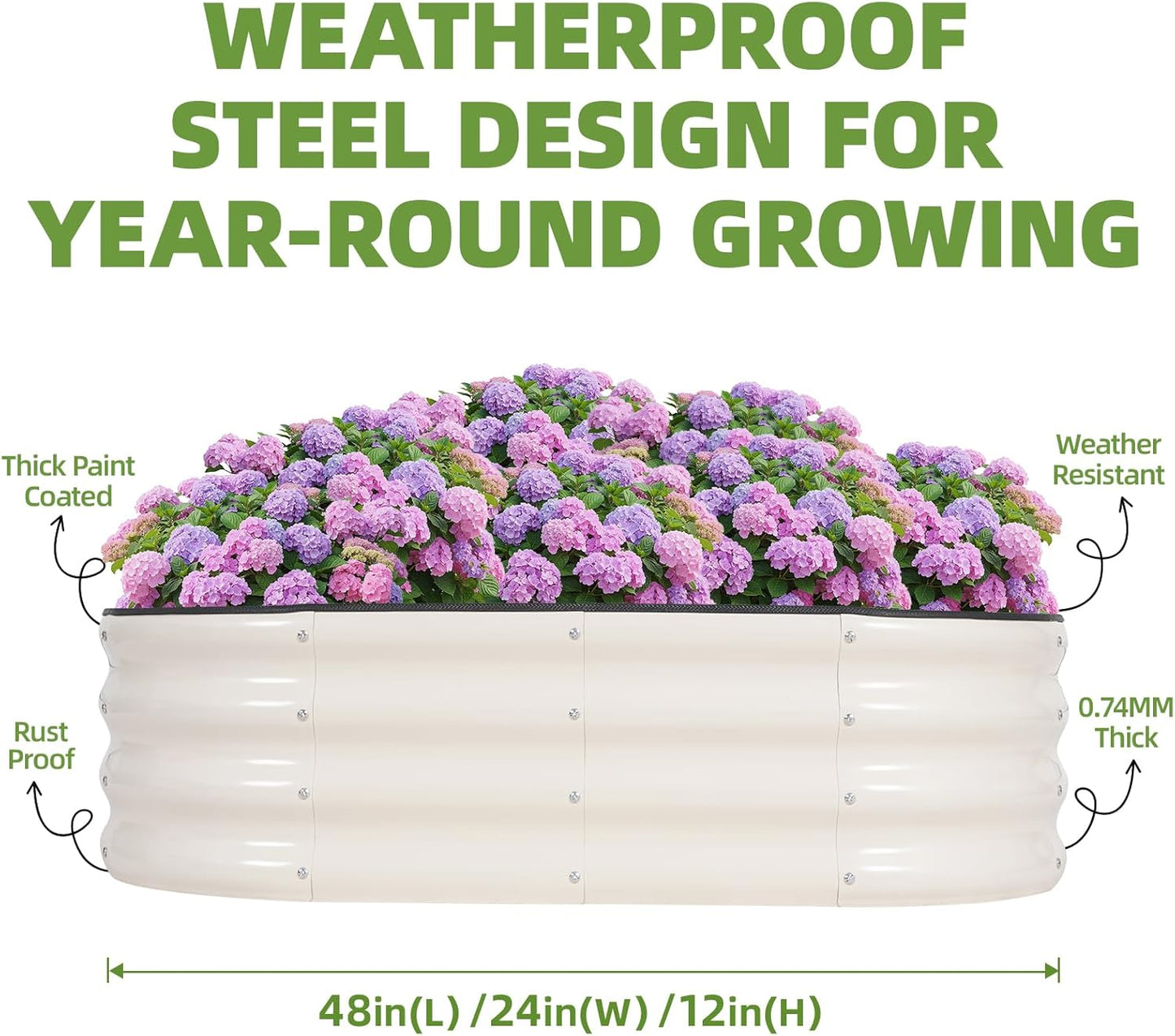 G GOOD GAIN Galvanized Metal Raised Garden Bed Kit - 4x2x1FT Outdoor Planter Box with Safety Edging and Gloves for Vegetables, Fruits, Flowers(White, 2PC)