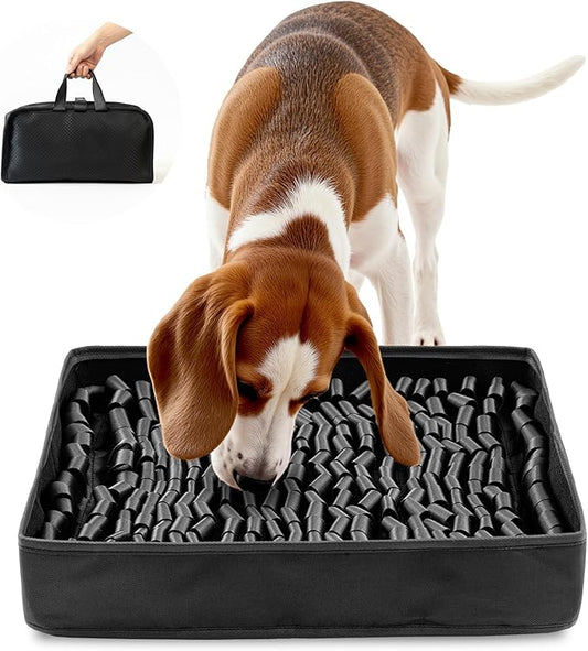 Snuffle Mat for Dogs, Dog Puzzle Mat, Interactive Dog Toys for Enrichment,Sniff Mats with Non-Slip Backing,Portable Design Easy to Store (Black, 14" X 12"-Portable)