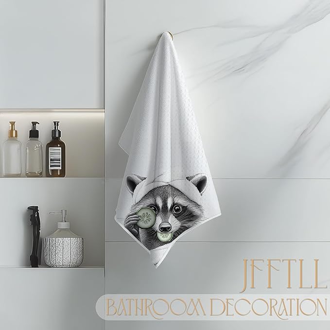 Funny Bathrobe Cucumber Raccoon Bathroom Hand Towels, Gifts for Raccoon Lovers Hand Towels for Bathroom Washroom Restroom Decor, 16x24 Inch
