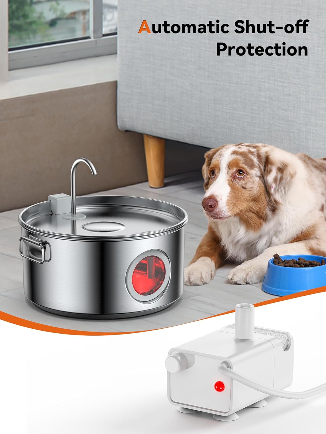 Dog Water Fountain for Large Dogs, 3.2Gal/406oz/12L Stainless Steel Pet Water Fountain, Quiet Dog Water Bowl Dispenser with Visible Window for Multi-pet Home (Pump for 3.2Gal Dog Fountain)