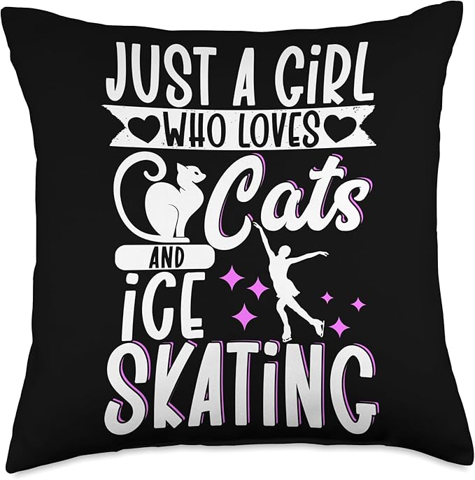 Figure Skater Just A Girl Who Loves Cats And Ice Skating Throw Pillow
