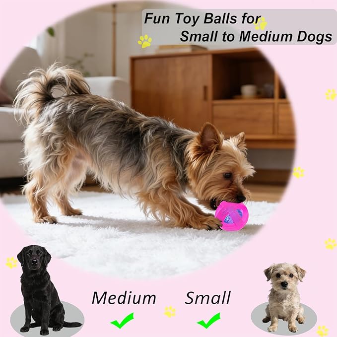 Dog Ball Toy for Chewing and Treat Dispensing - Rubber Chew Balls, Interactive Dog Puzzle Ball Toys for Fun & Chew Time, Treat Dispensing Toys for Small Medium Breed, 3.5 Inch (Pink)
