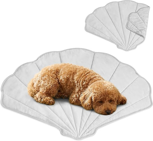 PetAmi Dog Cooling Mat, Sea Shell Shape, Reversible Cooling Nylon Blanket Soft Fleece Pet Pad for Dogs Cats, Summer All Season Use Q-Max>0.3, Medium 40x47 in, Light Grey