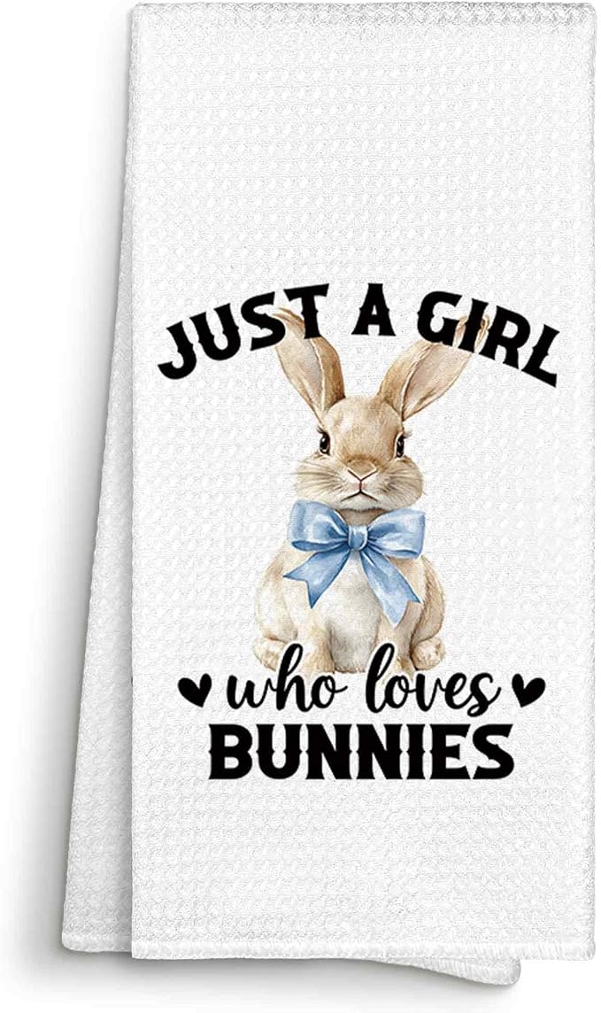 Just a Girl Who Loves Bunnies Kitchen Towels Decorative Gifts for Rabbit Lovers Women 16x24, Rabbit Dish Towel Cloths Dishcloths Tea Towel, Easter Bunny Bathroom Kitchen Hand Towel Decor
