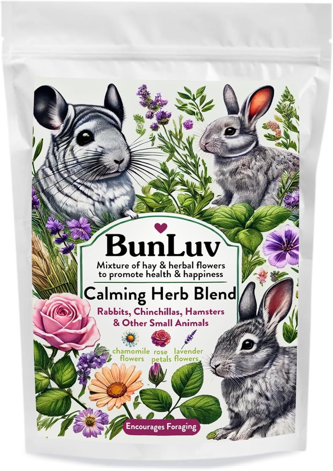 Herbal Calming Forage (2 Ounces): Premium Rabbit Food, Hay for Guinea Pigs Food, Chinchilla Food, Hamster Treat Made with Timothy Hay & Organic Herbs (2 Ounces)