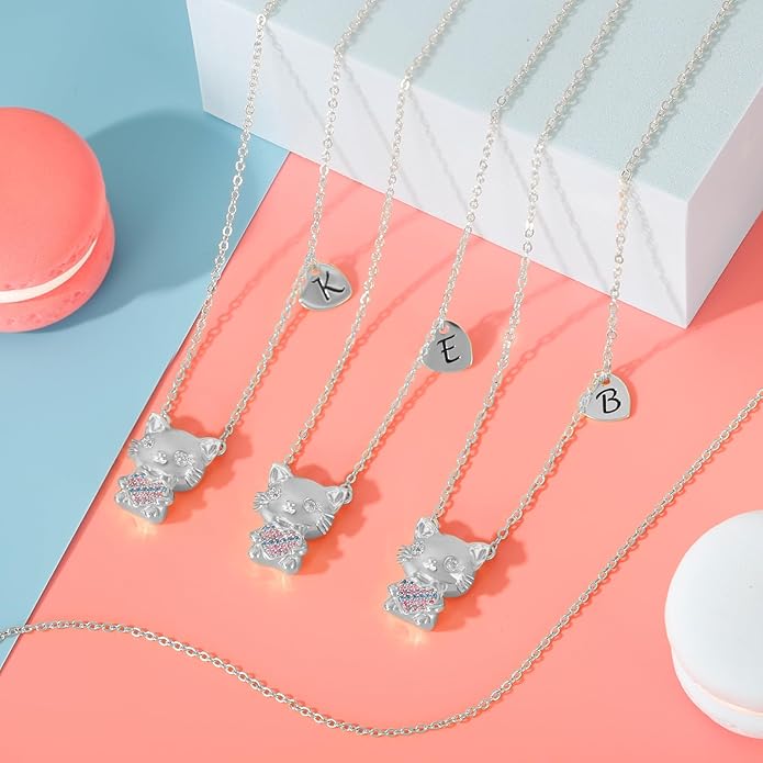 Gifts for Girls Necklace, Cat Heart Pendant Necklace for Jewelry Initial Necklace for Girl Birthday Christmas Gifts