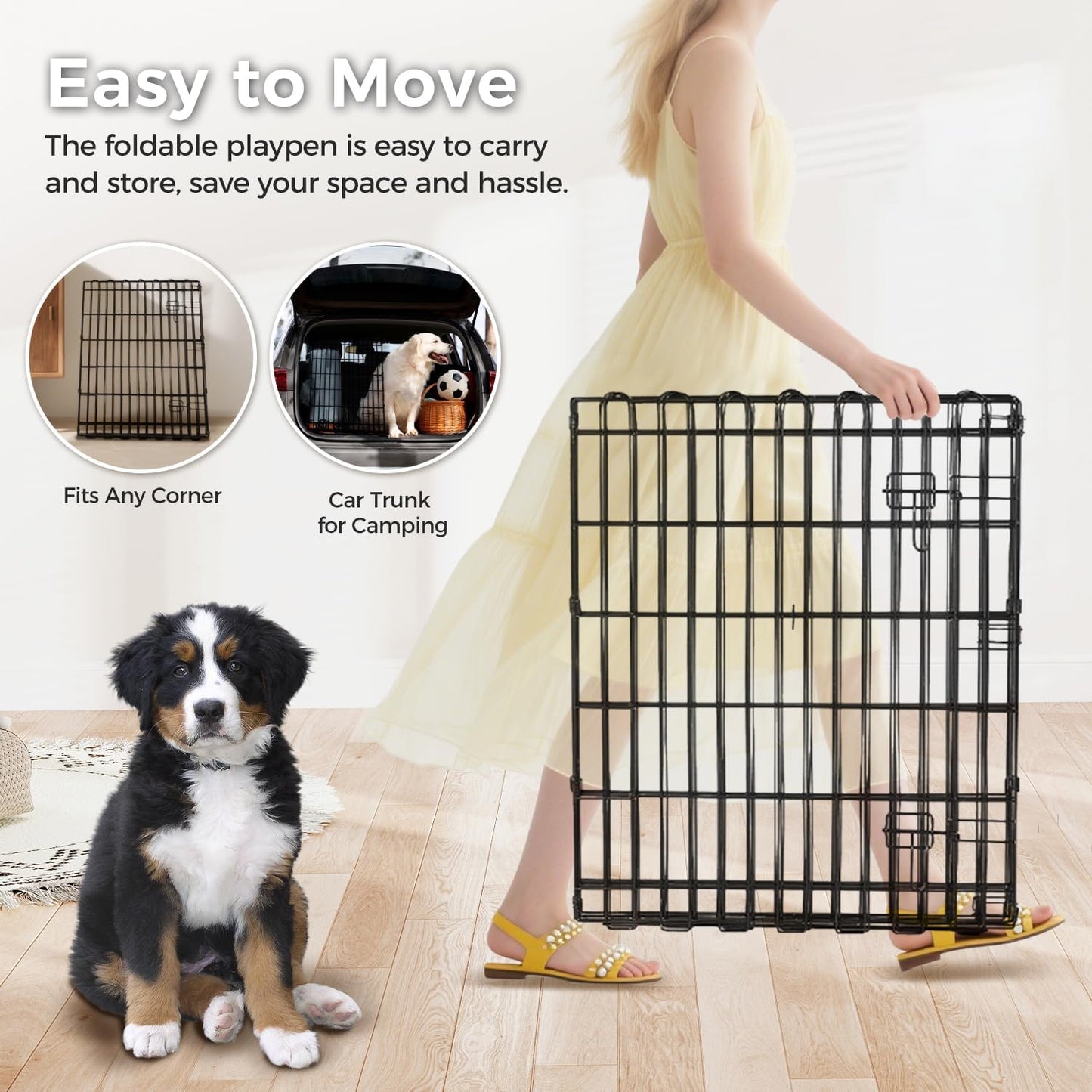 Foldable Dog Playpen 42" Height 8 Panels Metal Exercise Pen No Door - Indoor/Outdoor Dog Play Pen for Medium-Large Dogs, Portable Pet Fence for Yard Garden Camping, Black