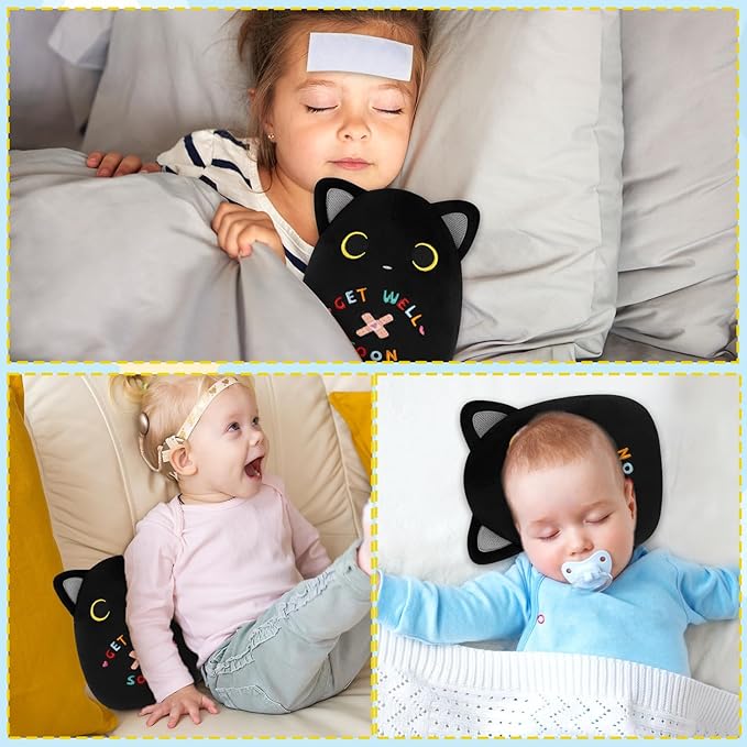 Get Well Cat Plush Toy, Black Cat Get Well Soon Stuffed Animal Gift for Kids Women,Soft Cute Black Huggable Pillow Kawaii Plushies Gift for Girls Boys