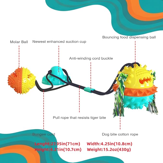 Dog Toy with Suction Cup - Interactive Toys for Large Dogs - Durable Dog Toothbrush & Chew Toy - Puppy Teething Toys - Indestructible Dog Toy - Food Dispensing Dog Tug Toy - Blue