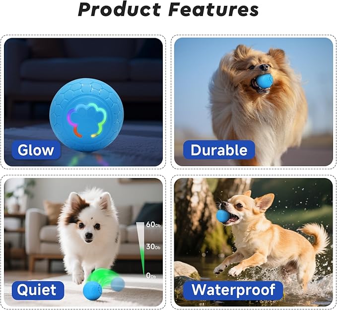 Interactive Small Dog Toy Ball, 2.1 Inch Smart Jumping Ball for Puppy/Small Dogs, Activated Automatic Bouncing Moving Vibrating, Dog Toy for Small Dogs to Keep Them Busy, 2-Speed Adjustable