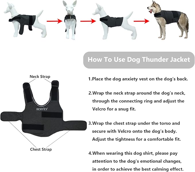 Dog Anxiety Jacket, Skin-Friendly Calming Shirt for Dogs - Dog Vest for Thunder, Fireworks and Separation - Keep Pet Calm Without Medicine & Training, Anti Anxiety Coat for Dogs (Dark Grey, XL)