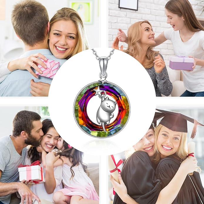 Dreamboat Sterling Silver Cat Necklace for Women Crystal Necklace Cute Animal Necklace Kitten Necklace Cat Pendant Friendship Cat Jewelry Gifts