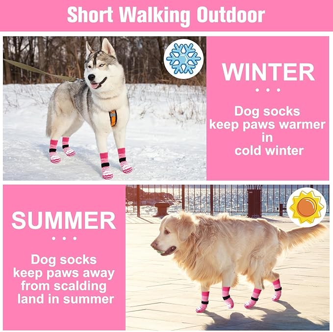 BEAUTYZOO Anti Slip Dog Socks for Small Medium Large Dogs with Grips Straps on Hardwood Floor Protection Wear, Traction Control 3 Pairs Double Side Paw Protector to Prevent Licking for Girl or Boy