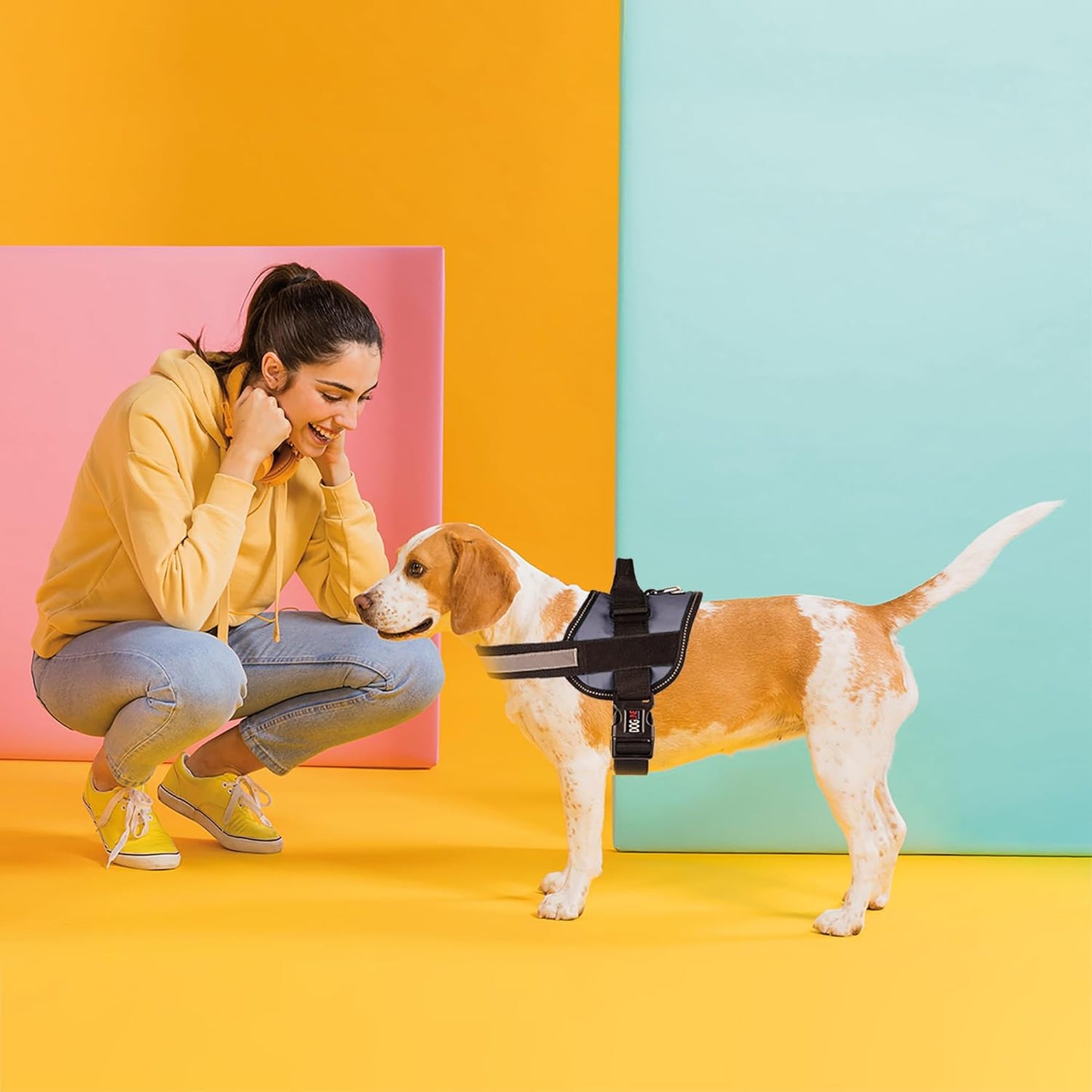 Dogline Dog Harness, Reflective No-Pull Adjustable Vest with Handle for Walking, Training, Service Breathable No - Choke Harness for Small, Medium or Large Dogs Room for Patches Grey S 18"-24"