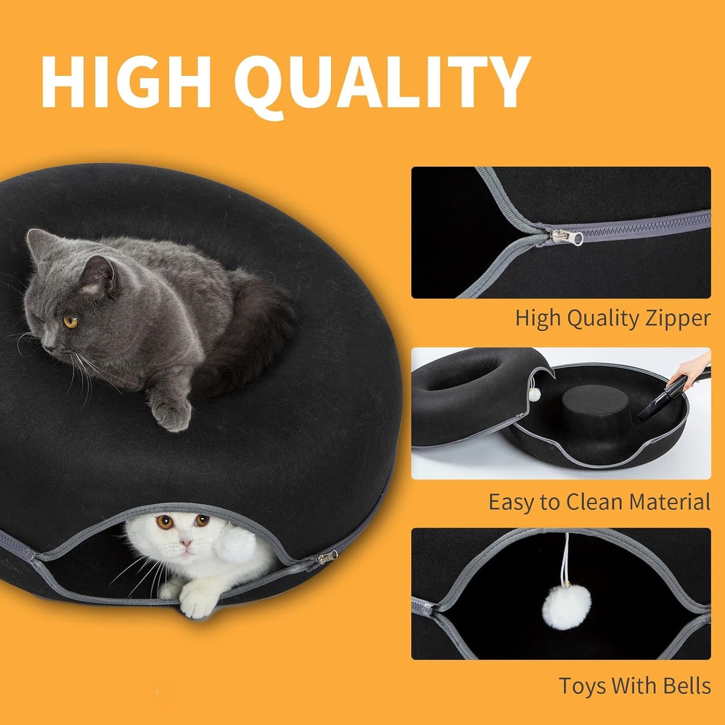 Jia Xi Cat Tunnel Bed - Large Indoor Cat Condo and Cave, 24 inch, Black