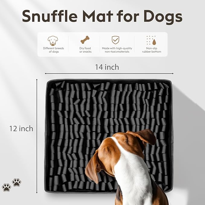 Snuffle Mat for Dogs, Dog Puzzle Mat, Interactive Dog Toys for Enrichment,Sniff Mats with Non-Slip Backing,Portable Design Easy to Store (Black, 14" X 12"-Portable)