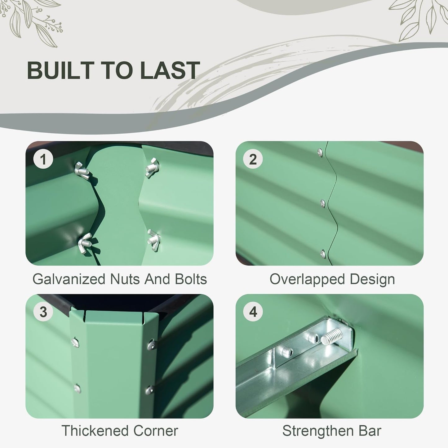 Domi Raised Garden Beds Outdoor, 6x3x2ft Thickening Tall Metal Rectangular Deep Root Box Planter for Vegetables, Flowers, Herbs, and Succulents 2" Deep w/ 256 Gallon Capacity - Green