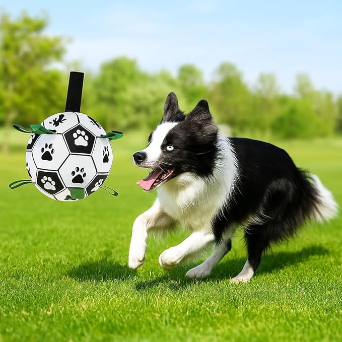 Dog Toys, Dog Soccer Ball with Straps for World Cup, Interactive Dog Balls for Small Medium Breed, Dog Birthday, Herding Ball, Durable Toy for Puppy Outdoor Play (6 Inch)