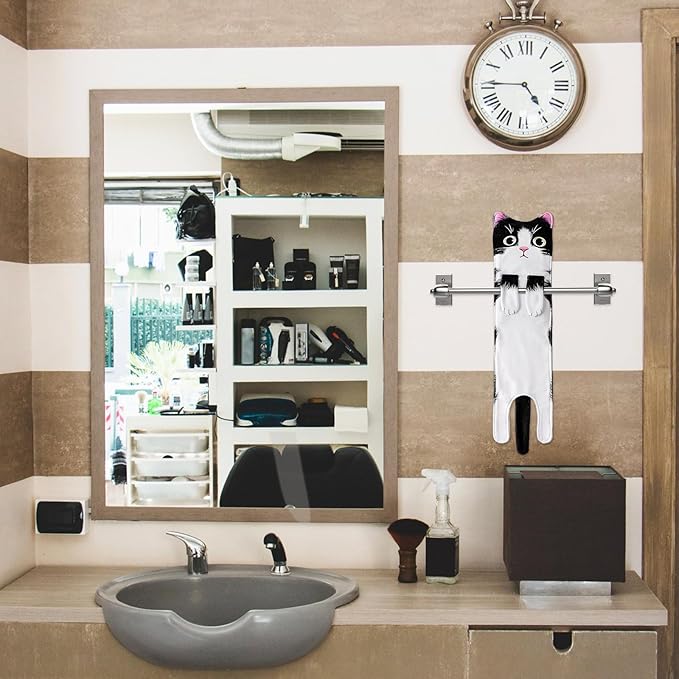 Fuzzy Ball Hand Towel - Cute Cat Kitchen Hanging Hand Towels for Bathroom, Decorative Christmas Gifts for Women, Cat Lovers